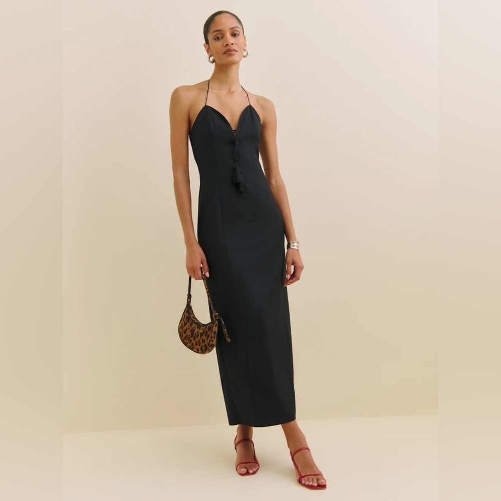 NEW Reformation Solasta Cotton Midi Halter Slip Dress Cocktail Black | size 2